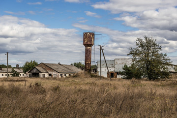 Remains of Soviet collective farm in abandoned Masheve settlement, Chernobyl Exclusion Zone, Ukraine