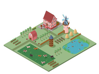 Isometric Agriculture Rural Composition