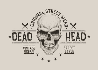 Street style old label with skull for t-shirt