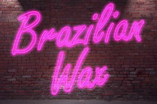 Leuchtreklame Brazilian Wax an Ziegelsteinmauer
