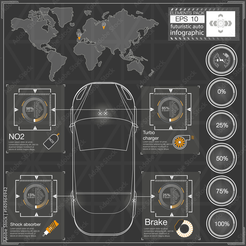 Poster futuristic user interface. hud ui. abstract virtual graphic touch user interface. cars infographic. 