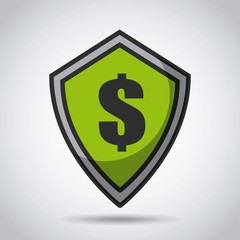 green shield with money sign icon over white background. vector illustration