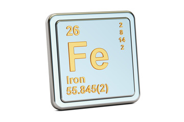 ferrum, iron Fe chemical element sign. 3D rendering