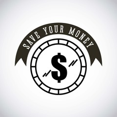emblem with money sign icon over white background. vector illustration