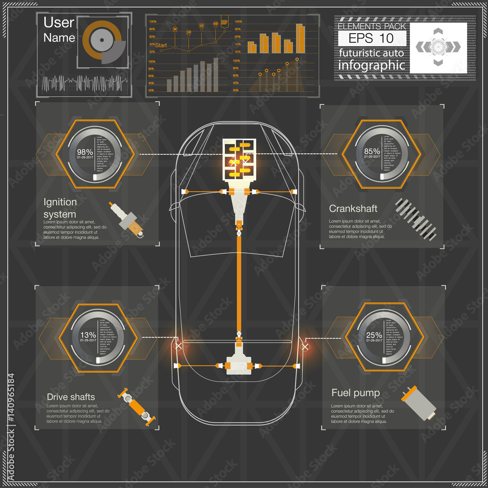 Poster futuristic user interface. hud ui. abstract virtual graphic touch user interface. cars infographic. 