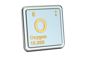 Oxygen, O chemical element sign. 3D rendering