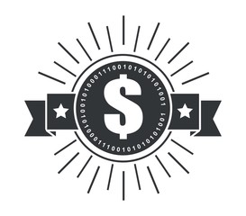 emblem with money sign icon over white background. vector illustration