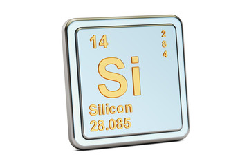 Silicon Si, chemical element sign. 3D rendering