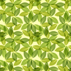Green leaf spring wallpaper, elegant fresh foliage or greenery, vector illustration. Trendy colors of the year. Beautiful green pattern. Vector illustration