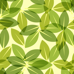 Naklejka na ściany i meble Green leaf spring wallpaper, elegant fresh foliage or greenery, vector illustration. Trendy colors of the year. Beautiful green pattern. Vector illustration