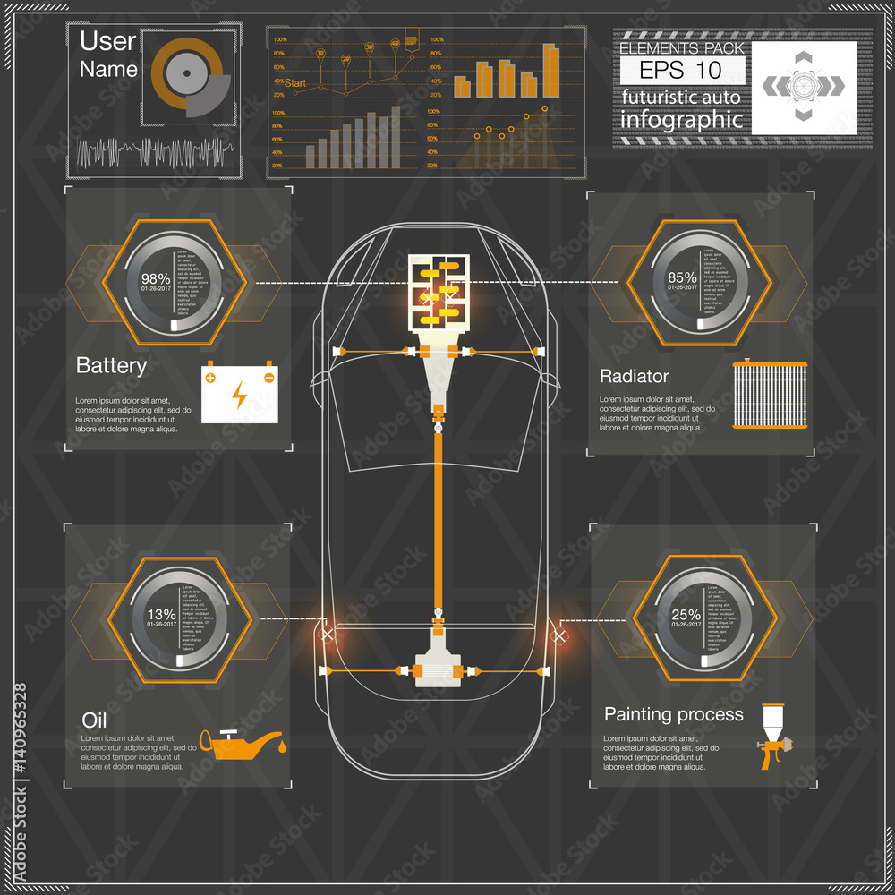 Poster futuristic user interface. hud ui. abstract virtual graphic touch user interface. cars infographic. 