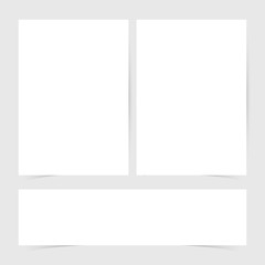 Blank horizontal white paper banner sheets with shadow effects. Vector templates for presentation, business design and retail