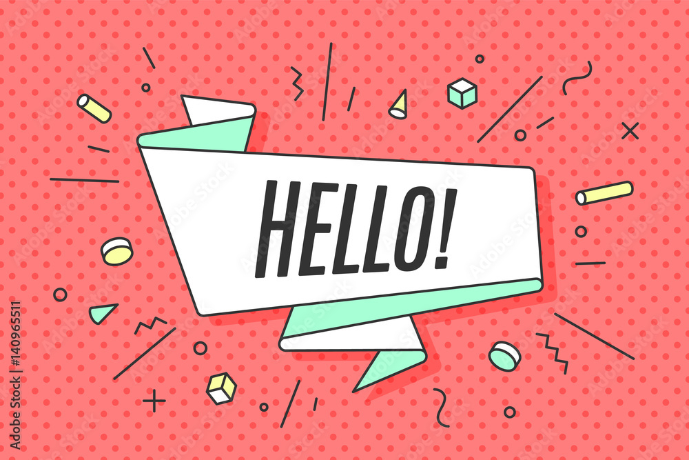 Canvas Prints ribbon banner with text hello for emotion, blame and curiosity. retro hand drawn design element for 