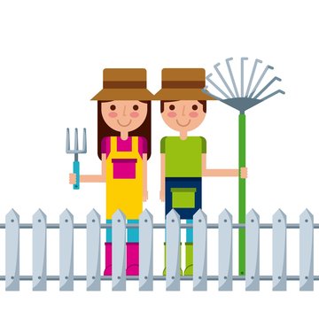 couple of gardeners cartoon icon over white background. colorful design. vector illustration
