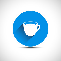 Coffee cup in blue circle balloon coffee vector logo speech balloon cup icon illustration