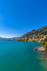 Fototapeta na wymiar Beautiful view of Geneva lake and Montreux