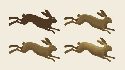 Running hare, set of icons. Rabbit, bunny symbol. Animals, vector illustration