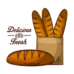bag with french breads over white background. bakery product concept. vector illustration