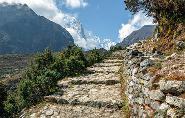 Beautiful trail on the way from Namche Bazar to Thame village - Nepal, Himalayas - 140967516