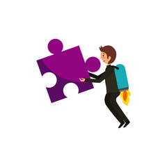 man with jigsaw puzzle over white background. colorful design. teamwork concept. vector illustration
