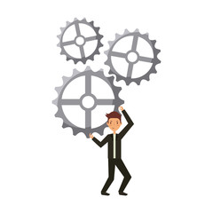 man with gear wheel icon over white background. teamwork concept. colorful design. vector illustration