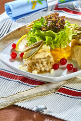 Jellied chicken with mushrooms pickled cucumber lettuce restaurant menu