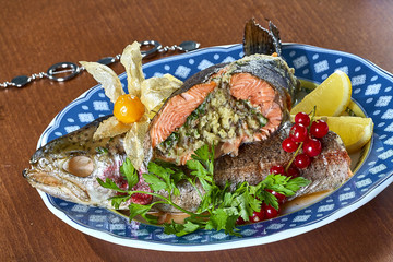 Fried stuffed fish on a platter festive menu
