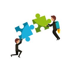 men with jigsaw puzzles over white background. colorful design. vector illustration