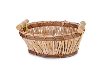 empty corn husks basket on white background