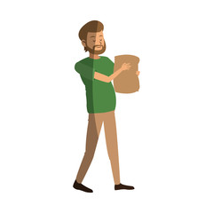 man holding a bag cartoon icon over white background. colorful design. vector illustration