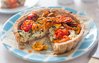 Tomato mozarella and basil tart 