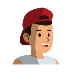 young guy with red cap cartoon icon over white background. colorful design. vector illustration