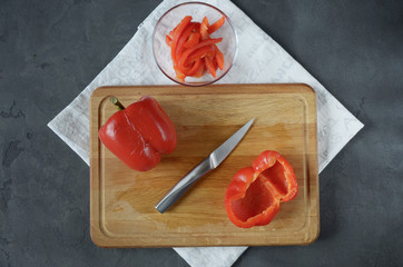 Different cooking ingridients such as pepper prepared in the kitchen