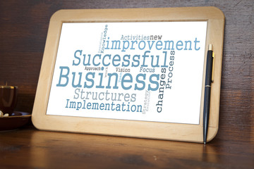 blackboard with successful business word cloud