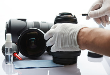 Closeup of repairing photography lens