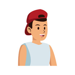 young guy with red cap cartoon icon over white background. colorful design. vector illustration