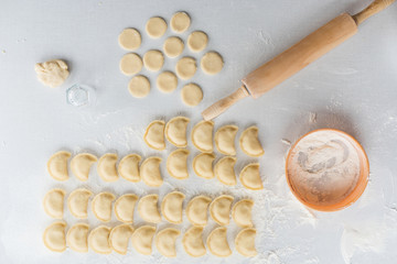 The process of making dumplings home. Set. Ukraine.