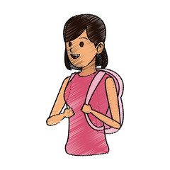 young woman wearing pink shirt cartoon icon over white background. vector illustration