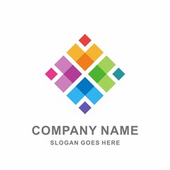 Geometric Colorful Square Pixel Motif Pattern Decoration Interior Wallpaper Business Company Stock Vector Logo Design Template