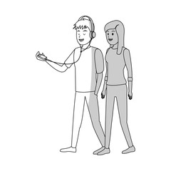 young happy couple icon over white background. vector illustration