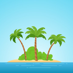 Paradise in Hawaii. Tropical island in the sea with palms and bush. Place to spend a vacation away from civilization.