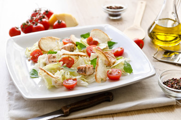 Caesar salad with salmon