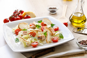 Caesar salad with salmon