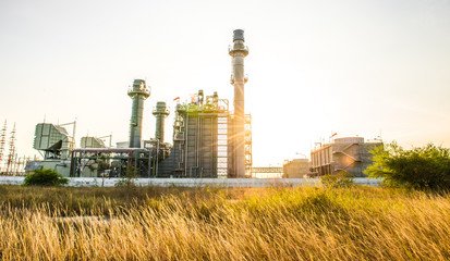 Glow light of petrochemical industry on sunset and Twilight sky ,Power plant,Energy power station area