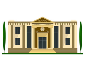 Building of bank in flat design. Isolated object on white background