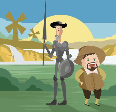 quixote and sidekick against windmills