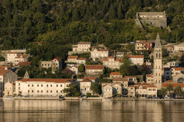 Fototapeta na wymiar Perast, a city in Montenegro, as seen from the Bay of Kotor.