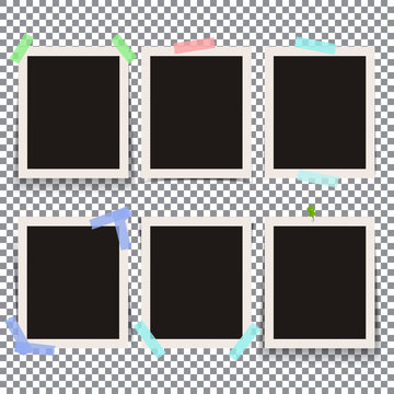 Set of isolated realistic empty vector photo frames. Template ph