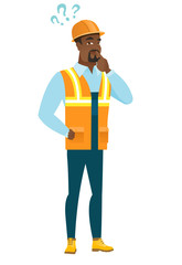 Thinking builder with question marks.