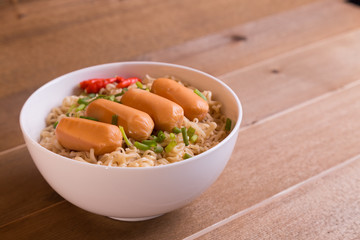  instant egg noodles and sausages top